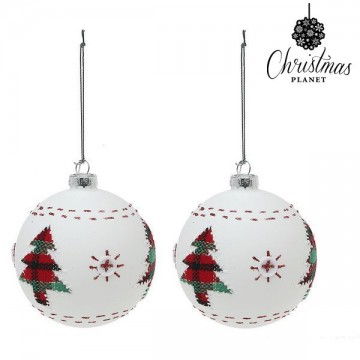 Vianočné gule Christmas Planet 1860 8 cm (2 uds) Sklo Biela